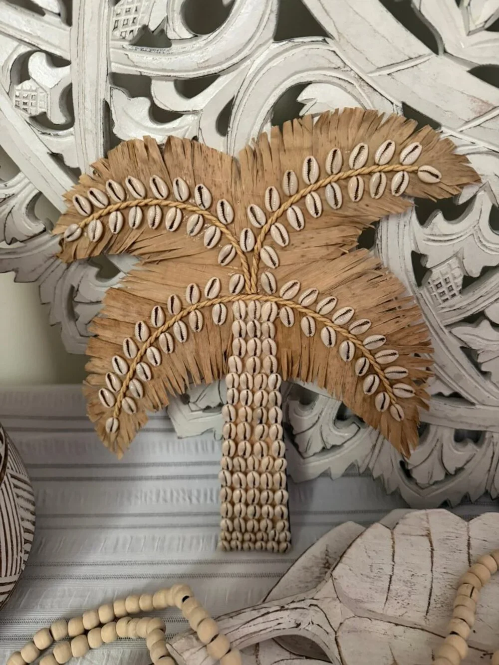 Shell Palm Tree Wall Hanging – Handmade Coastal Deco